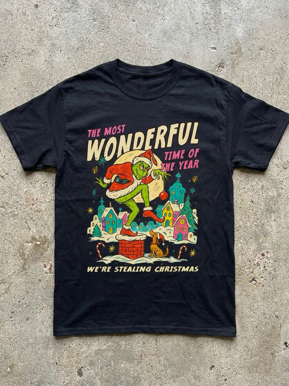 Funny Grinch Stealing Christmas Holiday Black T-Shirt
